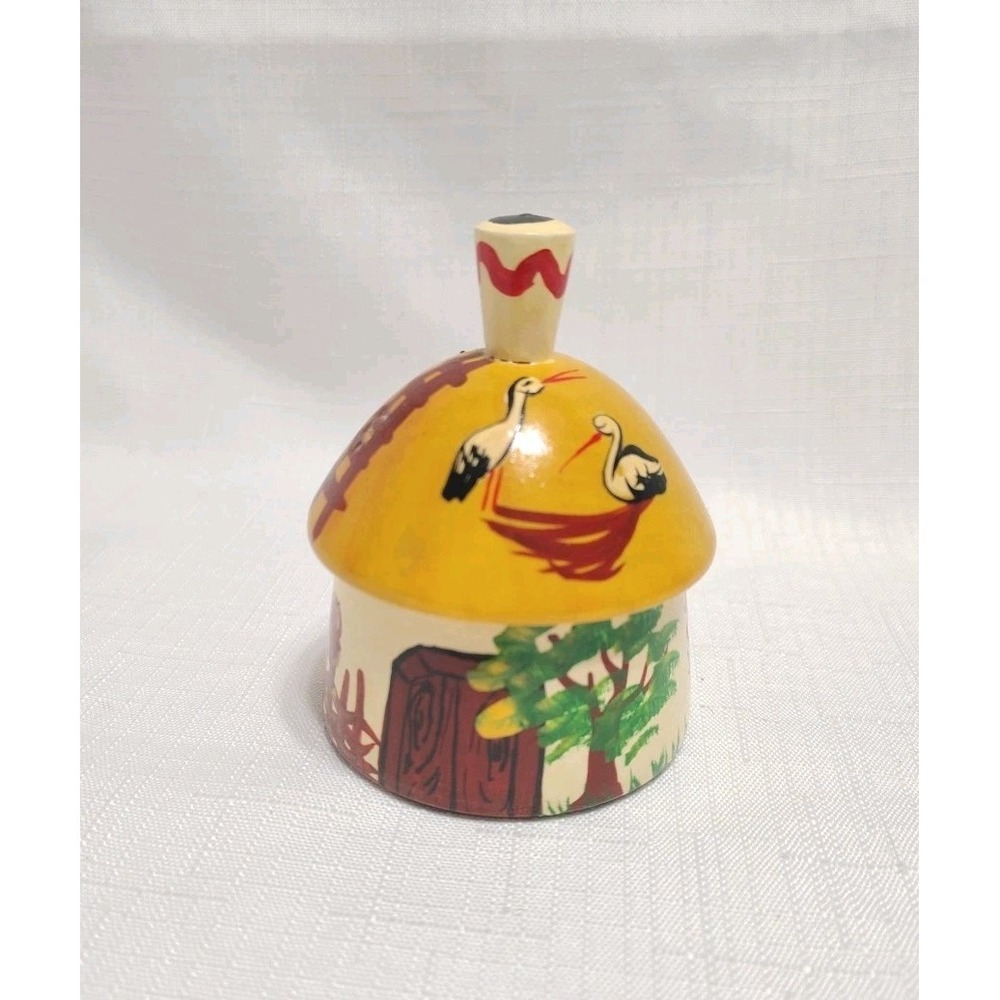 Vintage Ukrainian Mini Lidded Wooden Trinket Box Hand Painted Cottage Birds 3" - Picture 2 of 9